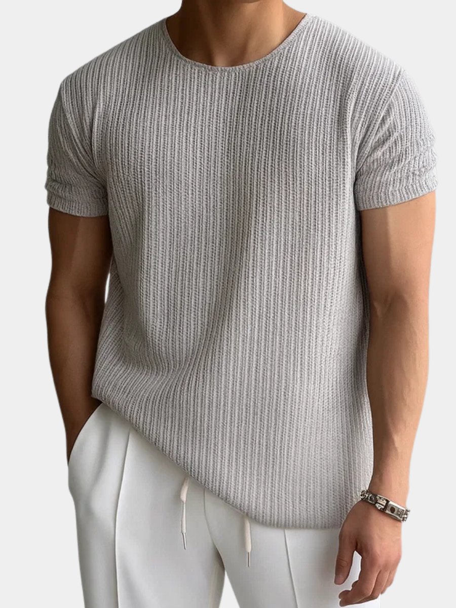 Men's Casual Rib-knit T-Shirt | Crew Neck & Cuffed Sleeves