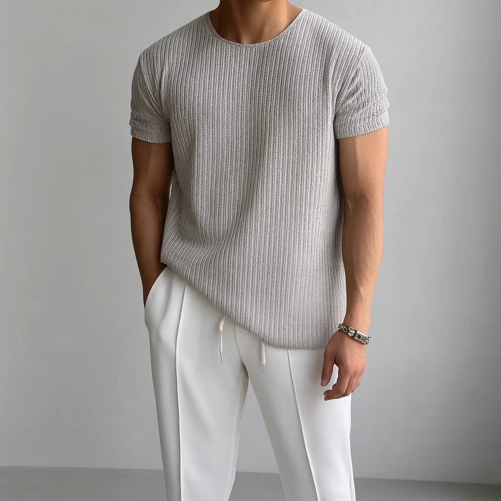 Men's Casual Rib-knit T-Shirt | Crew Neck & Cuffed Sleeves