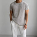 Men's Casual Rib-knit T-Shirt | Crew Neck & Cuffed Sleeves