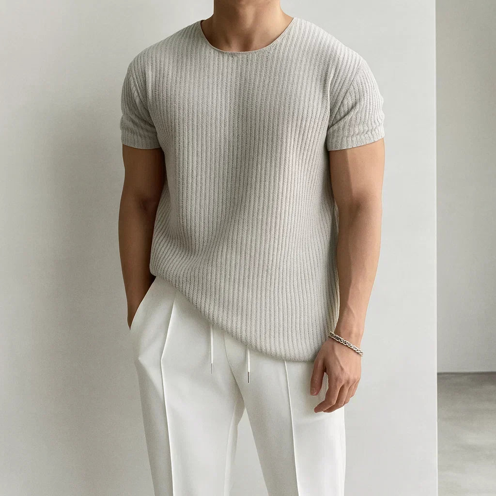 Men's Casual Rib-knit T-Shirt | Crew Neck & Cuffed Sleeves