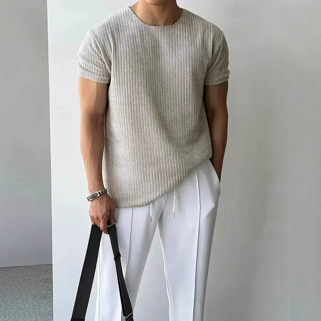 Men's Casual Rib-knit T-Shirt | Crew Neck & Cuffed Sleeves