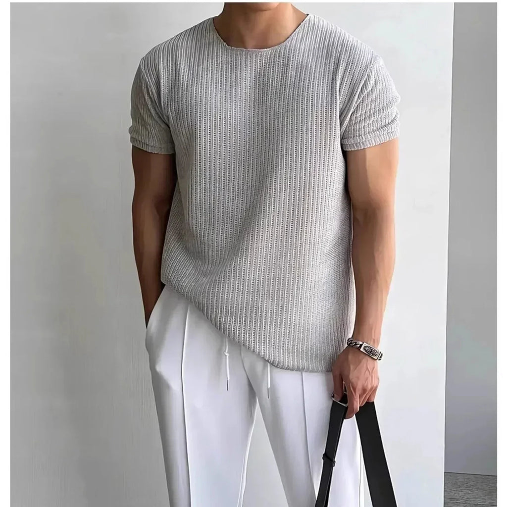 Men's Casual Rib-knit T-Shirt | Crew Neck & Cuffed Sleeves