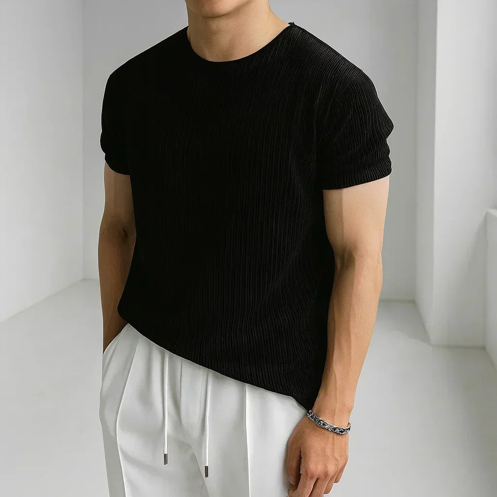 Men's Casual Rib-knit T-Shirt | Crew Neck & Cuffed Sleeves