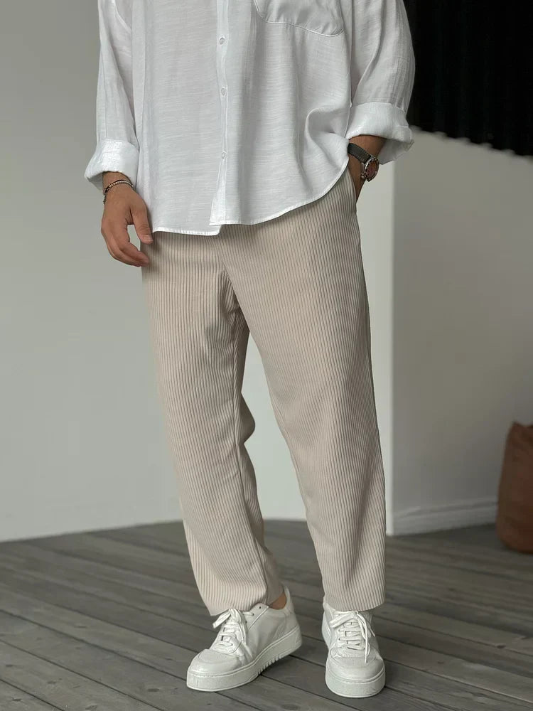 Men's Casual Ribbed Pants | Drawstring Waist & Side Pockets