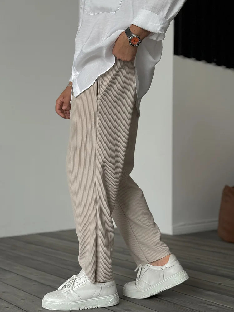 Men's Casual Ribbed Pants | Drawstring Waist & Side Pockets