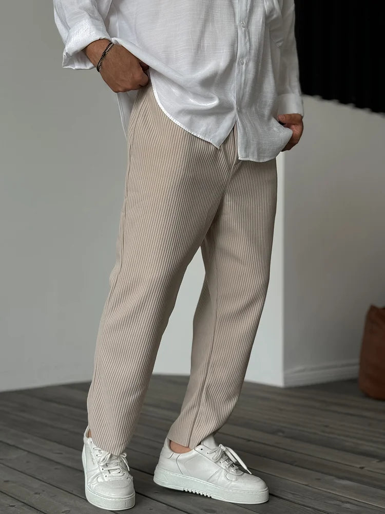 Men's Casual Ribbed Pants | Drawstring Waist & Side Pockets