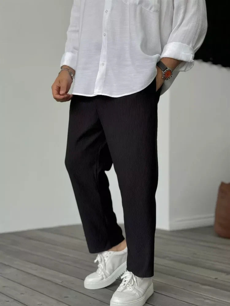 Men's Casual Ribbed Pants | Drawstring Waist & Side Pockets