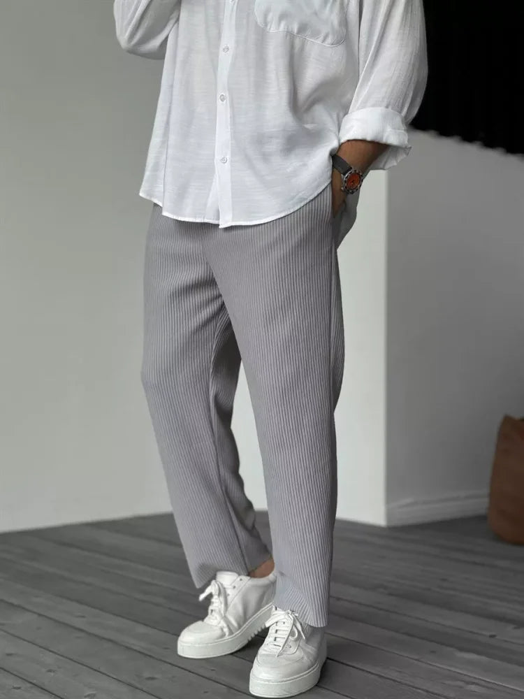 Men's Casual Ribbed Pants | Drawstring Waist & Side Pockets