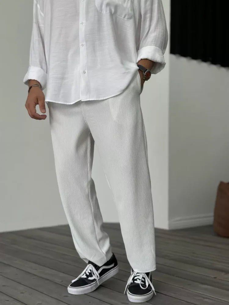 Men's Casual Ribbed Pants | Drawstring Waist & Side Pockets