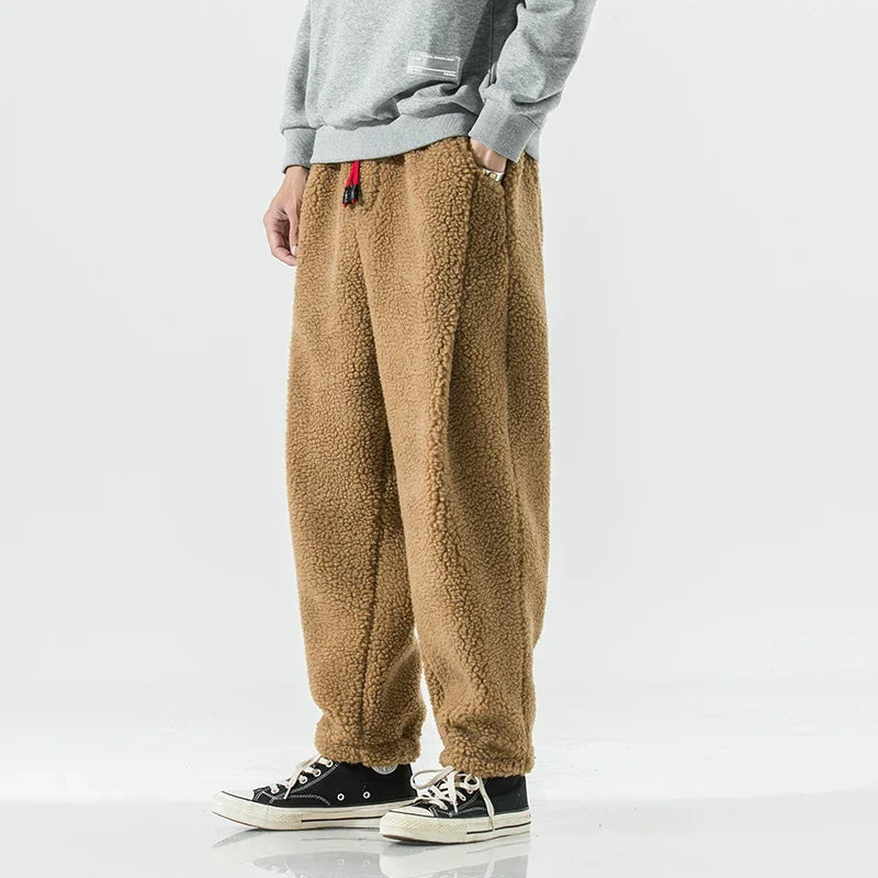 Men's Casual Sherpa Fleece Sweatpants | Drawstring Waist & Pockets