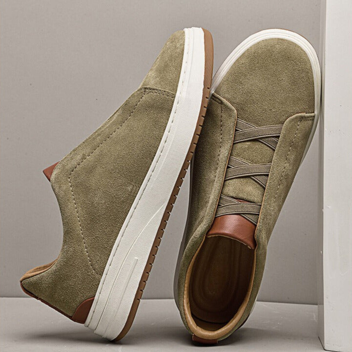 Men's Casual Suede Slip-On Sneakers | Elastic Laces & Rubber Sole