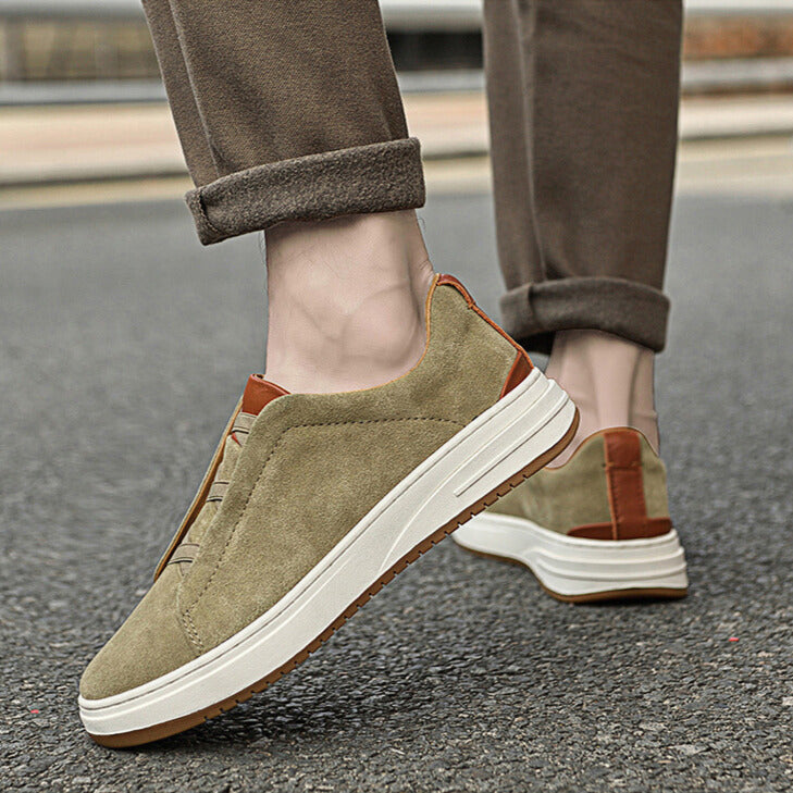 Men's Casual Suede Slip-On Sneakers | Elastic Laces & Rubber Sole