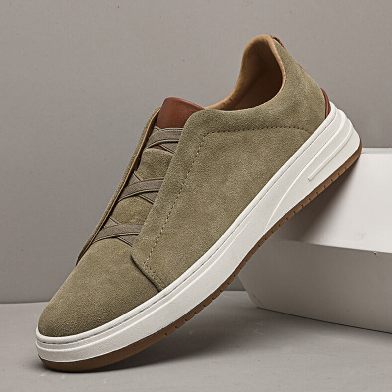 Men's Casual Suede Slip-On Sneakers | Elastic Laces & Rubber Sole