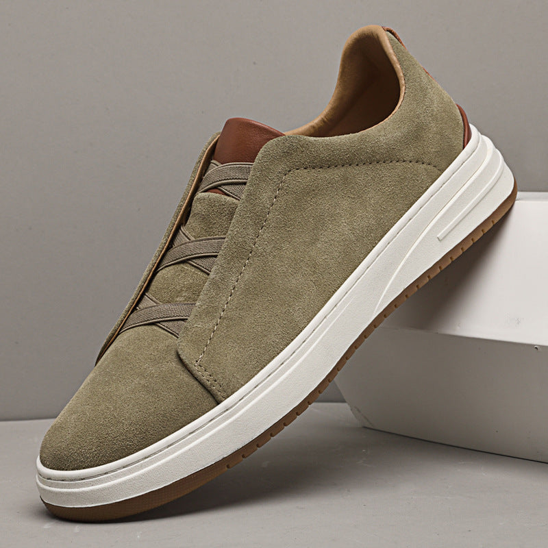 Men's Casual Suede Slip-On Sneakers | Elastic Laces & Rubber Sole