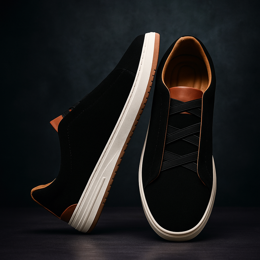Men's Casual Suede Slip-On Sneakers | Elastic Laces & Rubber Sole