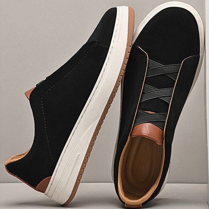 Men's Casual Suede Slip-On Sneakers | Elastic Laces & Rubber Sole