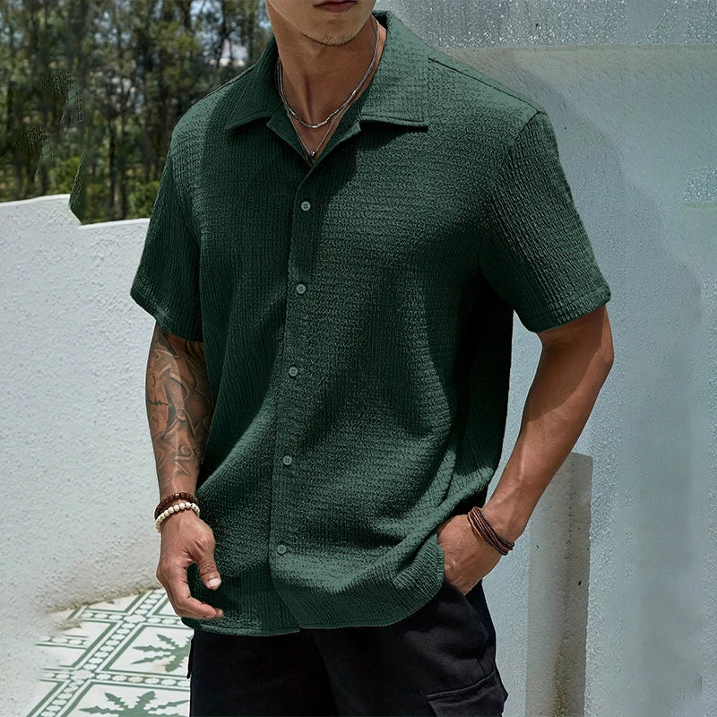 Men's Casual Shirt | Cuban Collar & Button Front