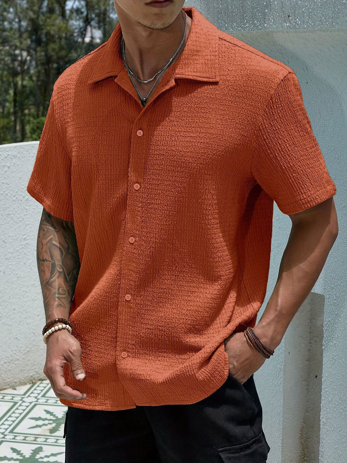 Men's Casual Shirt | Cuban Collar & Button Front