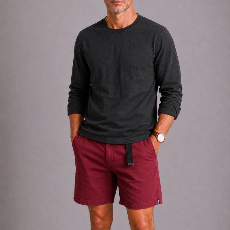 Men's Casual Twill Shorts | Web Belt & Zip Fly
