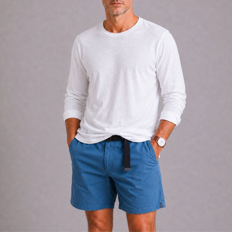 Men's Casual Twill Shorts | Web Belt & Zip Fly