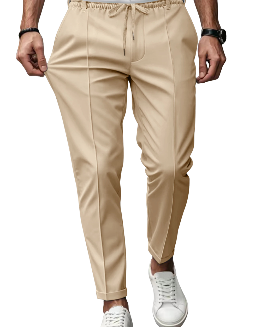 Men's Casual Pants | Drawstring Waist & Creased Front