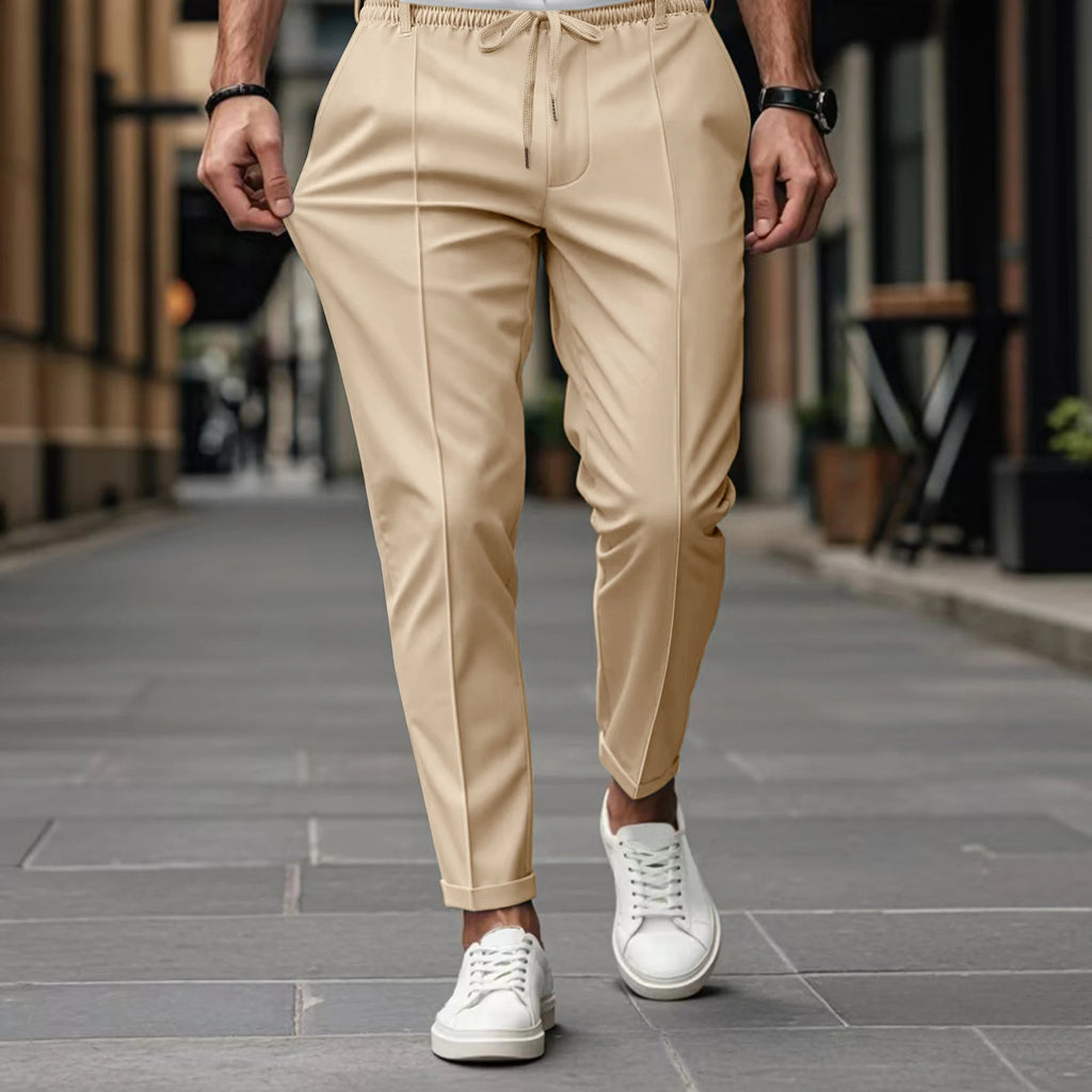 Men's Casual Pants | Drawstring Waist & Creased Front