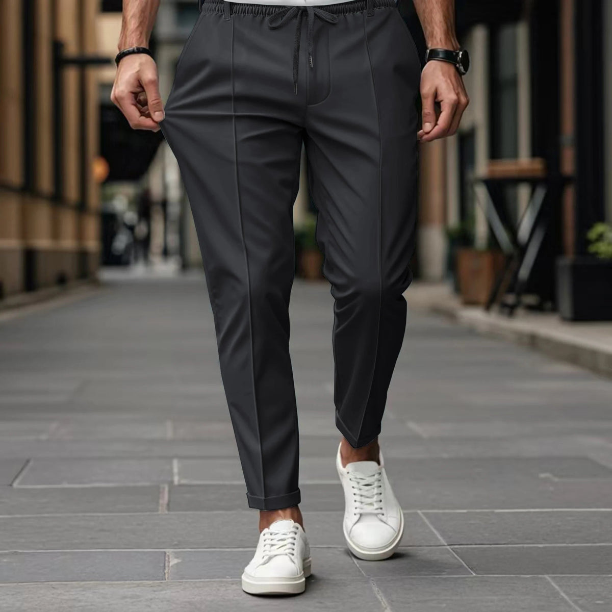 Men's Casual Pants | Drawstring Waist & Creased Front