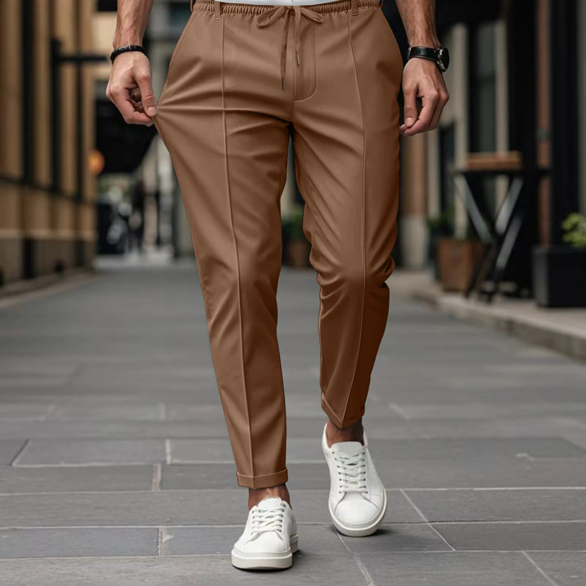 Men's Casual Pants | Drawstring Waist & Creased Front