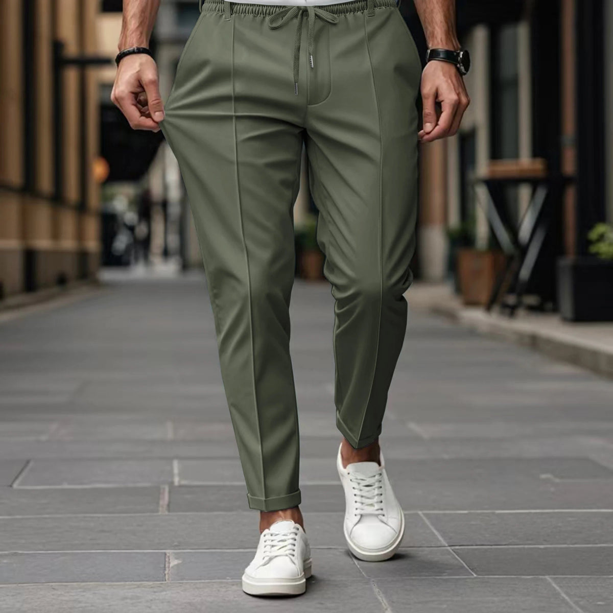 Men's Casual Pants | Drawstring Waist & Creased Front