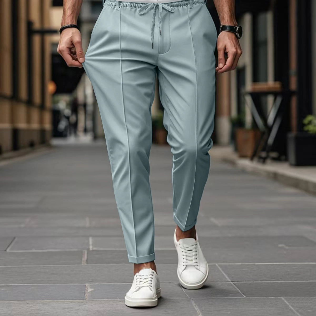 Men's Casual Pants | Drawstring Waist & Creased Front