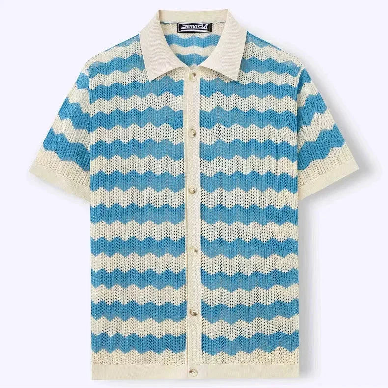 Men's Chevron Knit Camp Shirt | Retro Summer Texture