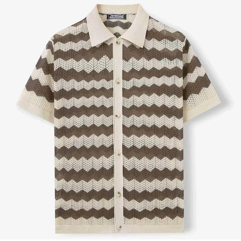 Men's Chevron Knit Camp Shirt | Retro Summer Texture