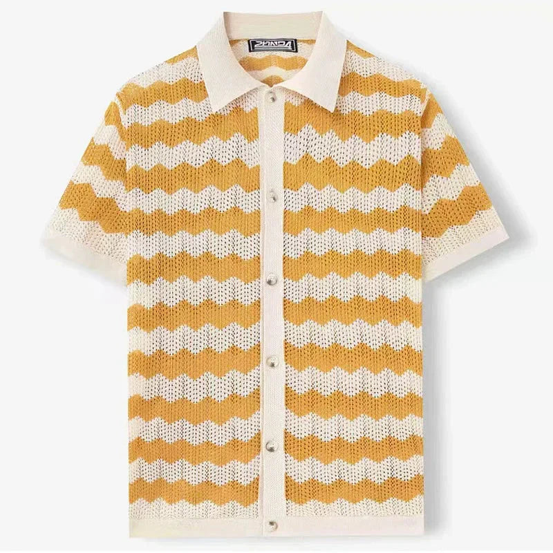Men's Chevron Knit Camp Shirt | Retro Summer Texture