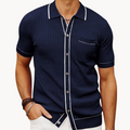 Men's Classic Polyester Polo Shirt | Rib Knit & Button Front