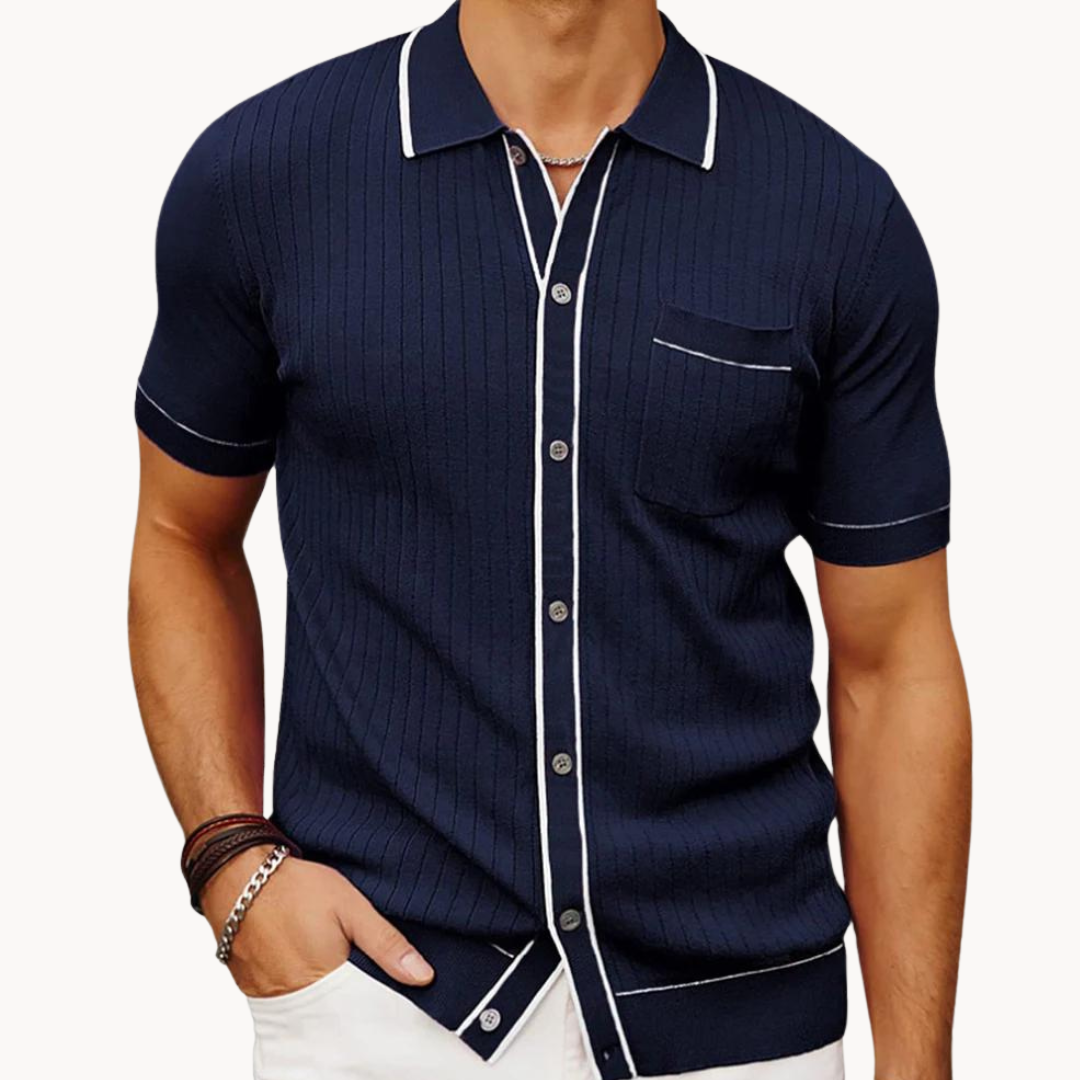 Men's Classic Polyester Polo Shirt | Rib Knit & Button Front