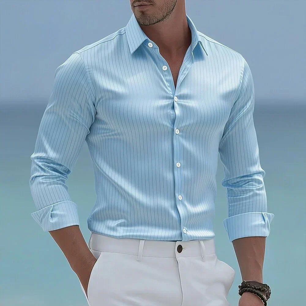 Men's Classic Poplin Shirt | Vertical Stripes & Spread Collar