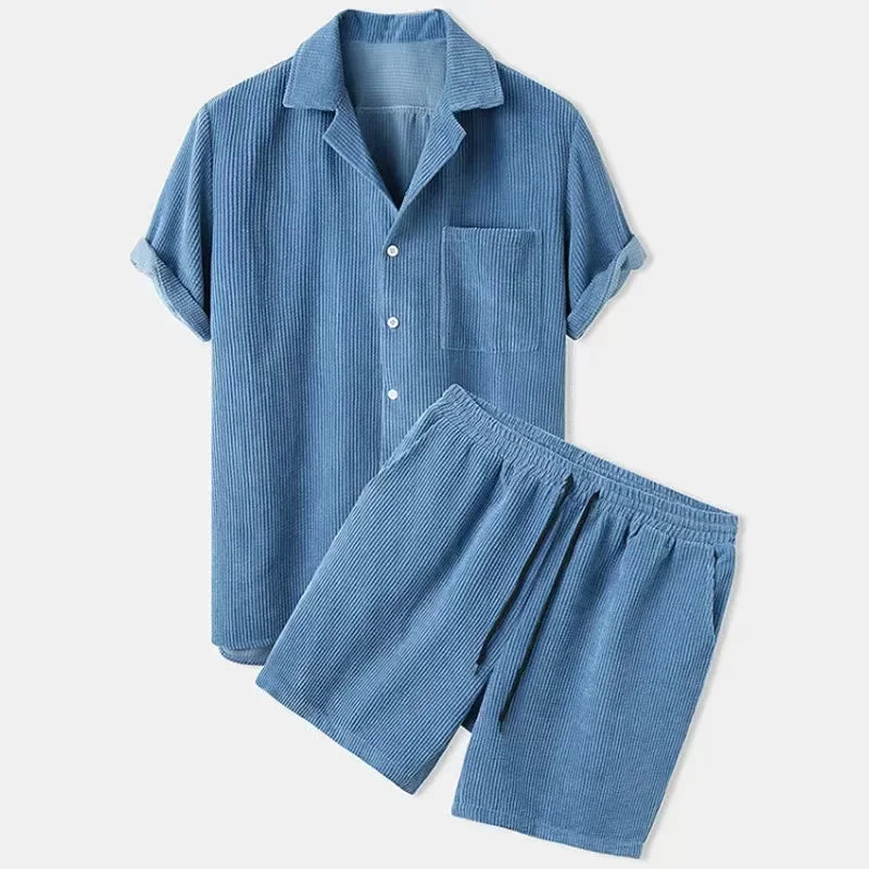 Men's Corduroy Shirt and Shorts Set | Resort Summer Co-Ord