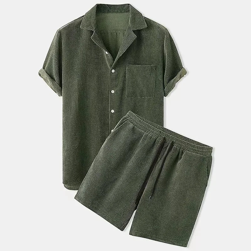 Men's Corduroy Shirt and Shorts Set | Resort Summer Co-Ord