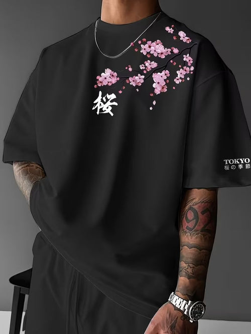 Hiro | Men's Cherry Blossom Print Cotton T-Shirt