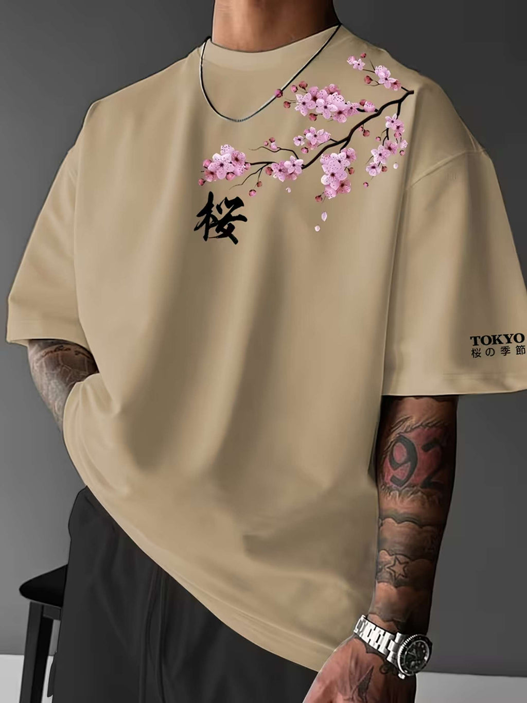 Hiro | Men's Cherry Blossom Print Cotton T-Shirt