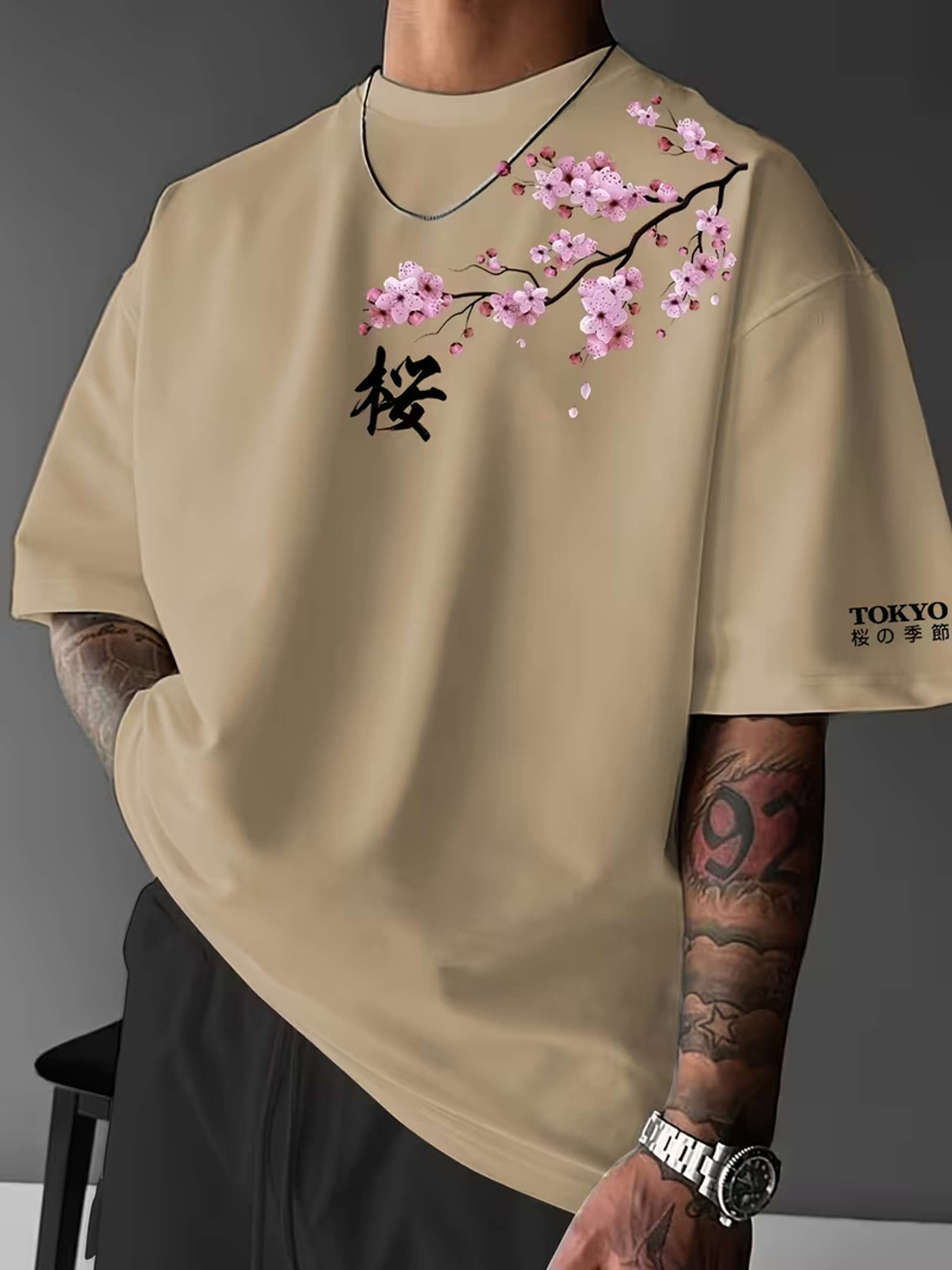 Hiro | Men's Cherry Blossom Print Cotton T-Shirt