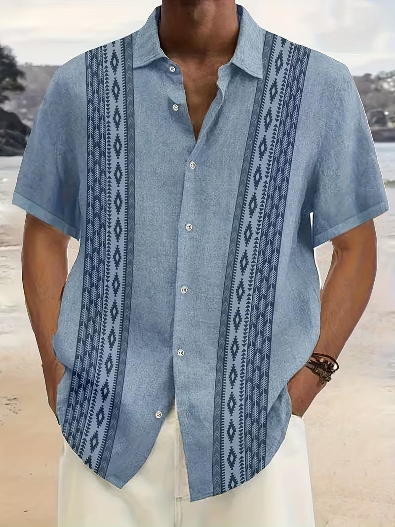Men's Geometric Print Camp Shirt | Vacation Ready Style