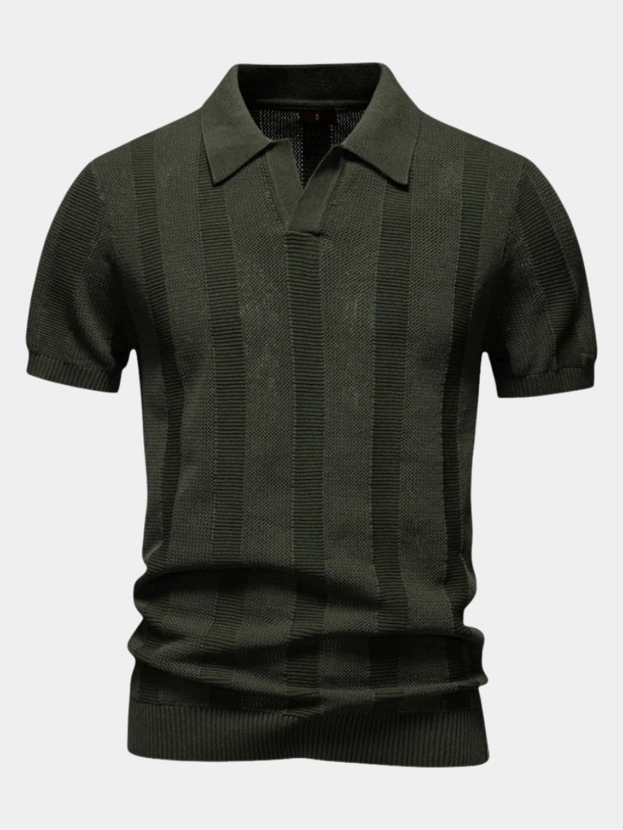 Men's Knit Polo Shirt | Open Placket & Ribbed Hem