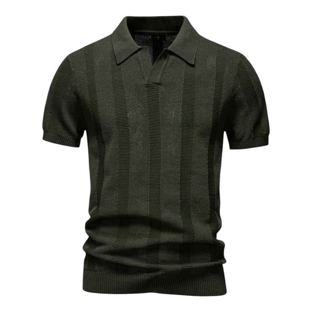 Men's Knit Polo Shirt | Open Placket & Ribbed Hem