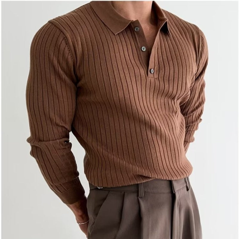 Men's Knit Polo Sweater | Lapel Collar & Ribbing