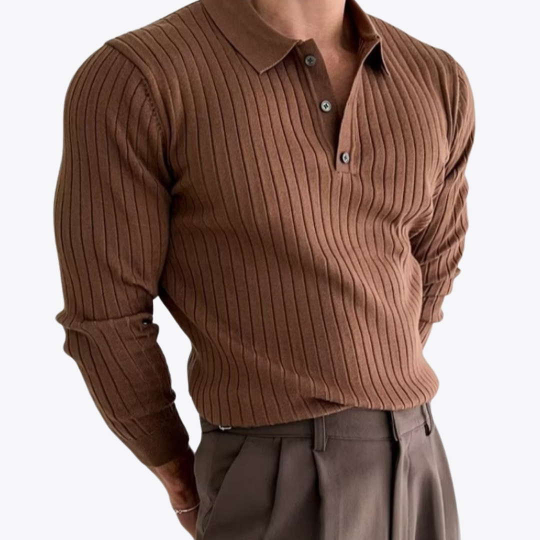 Men's Knit Polo Sweater | Lapel Collar & Ribbing