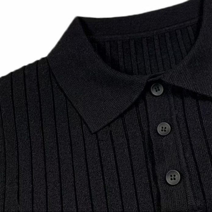 Men's Knit Polo Sweater | Lapel Collar & Ribbing