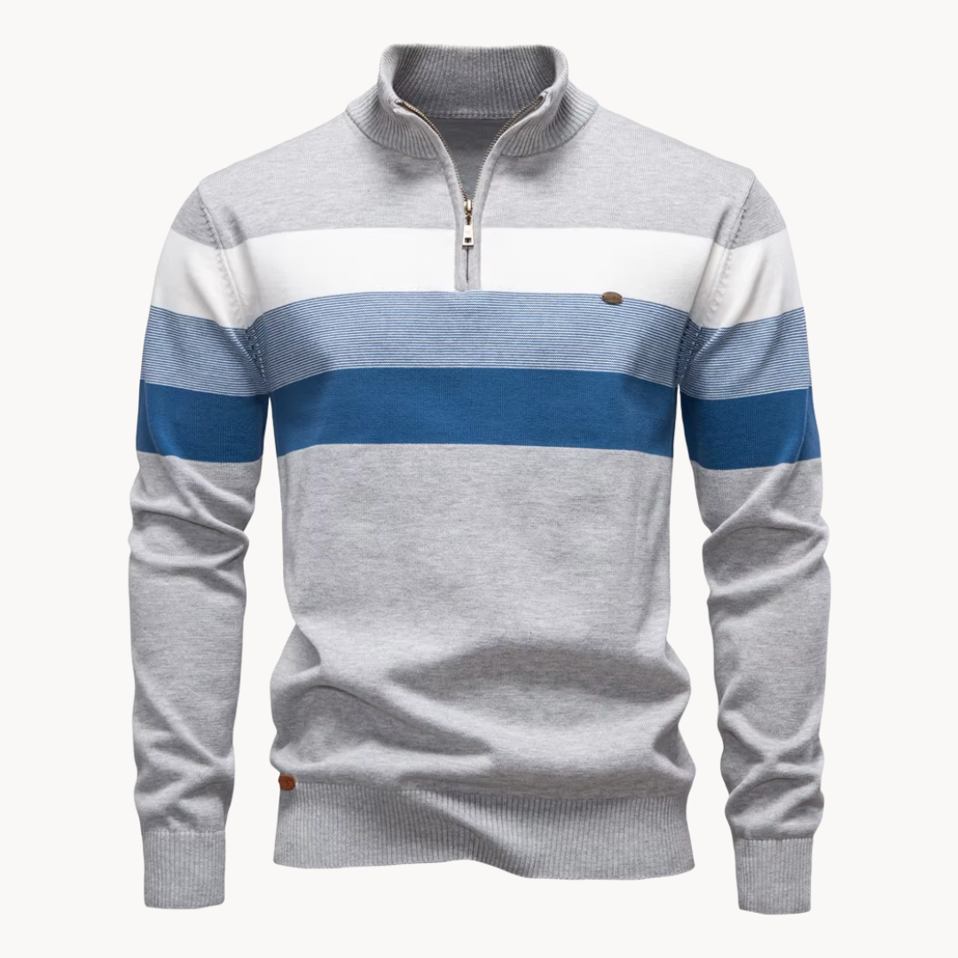 Men's Knit Quarter Zip Sweater | Mock Neck & Stripes