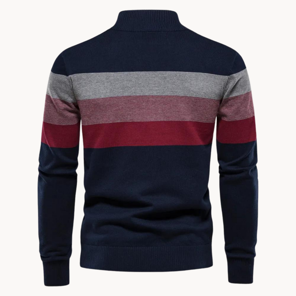 Men's Knit Quarter Zip Sweater | Mock Neck & Stripes