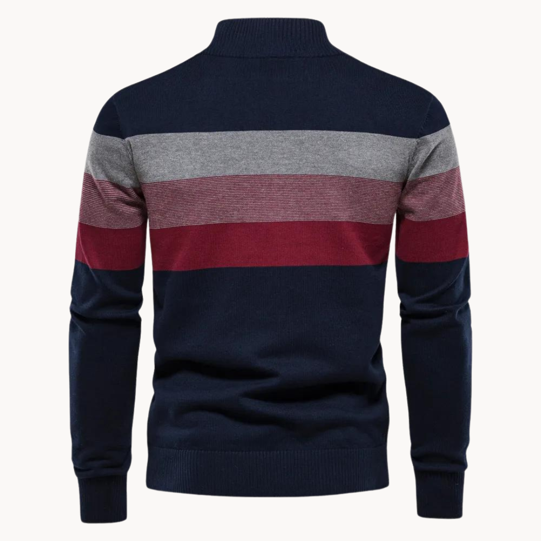 Men's Knit Quarter Zip Sweater | Mock Neck & Stripes